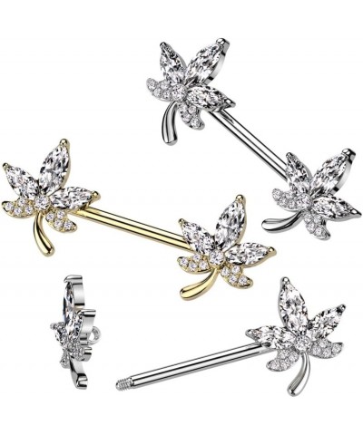 14GA 316L Stainless Steel CZ Crystal Leaf Nipple Barbells, Sold as a Pair Silver Tone $9.97 Body Jewelry