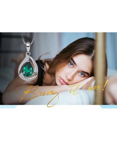 Pear Cut 2.7ct Simulated Emerald Solitaire Pendant Necklace for Women, Green Gemstone 925 Sterling Silver 14k White Gold Plat...