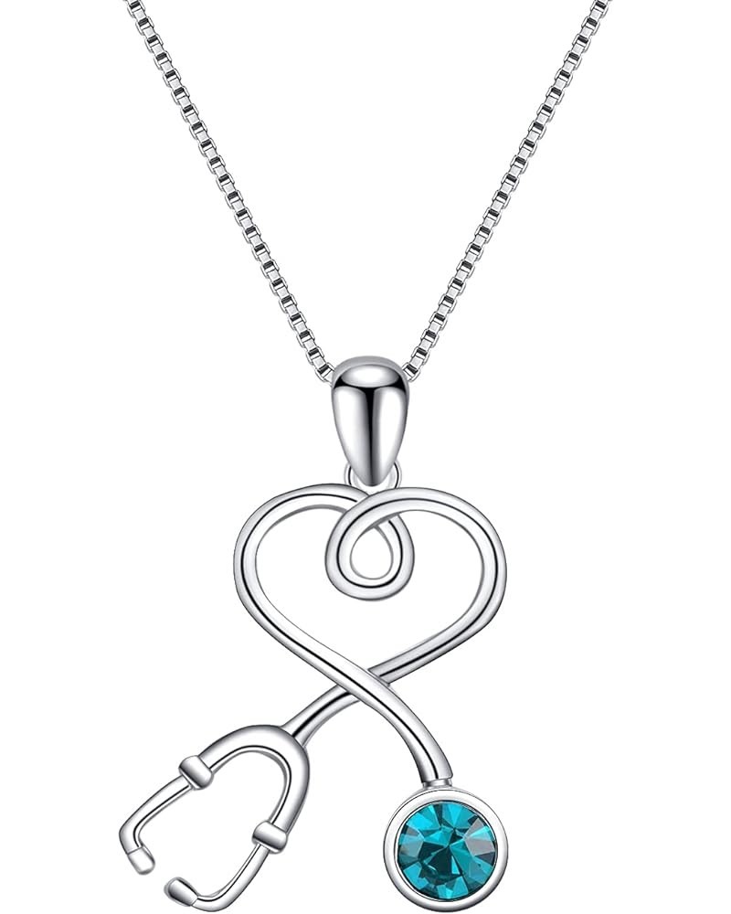 Stethoscope Necklace 925 Sterling Silver Embellished with 12 Months Birthstone Crystals from Austria, Graduation Gifts Medica...