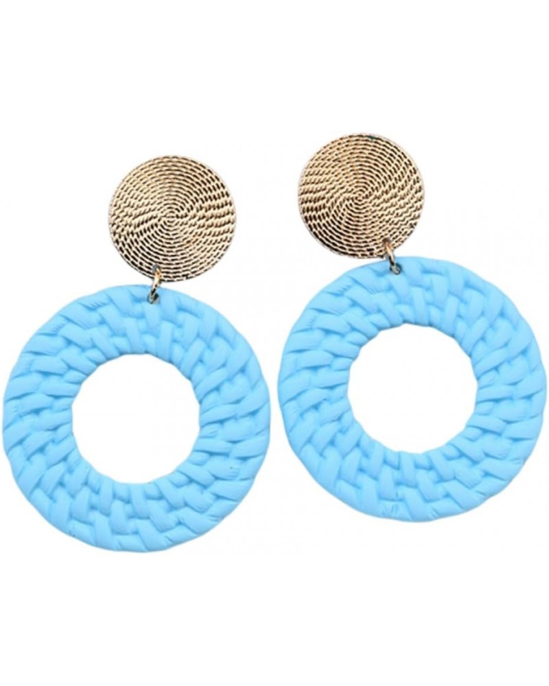 Boho Acrylic Geometric Round Braided Drop Dangle Earrings for Women Girls Blue $5.51 Earrings