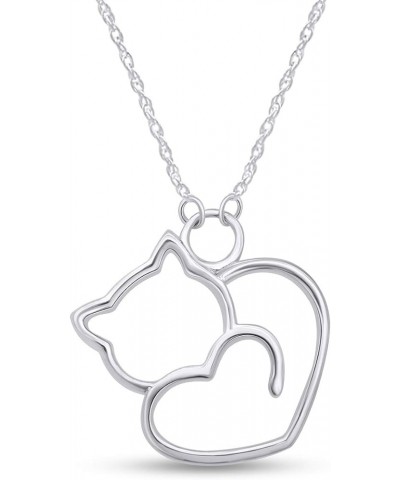 Heart Style Cat Pendant Necklace in 14k Gold Over Sterling Silver white-gold-plated-silver $20.79 Necklaces