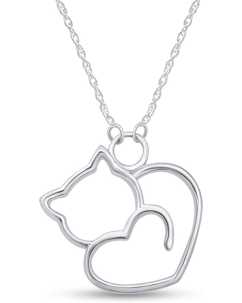 Heart Style Cat Pendant Necklace in 14k Gold Over Sterling Silver white-gold-plated-silver $20.79 Necklaces