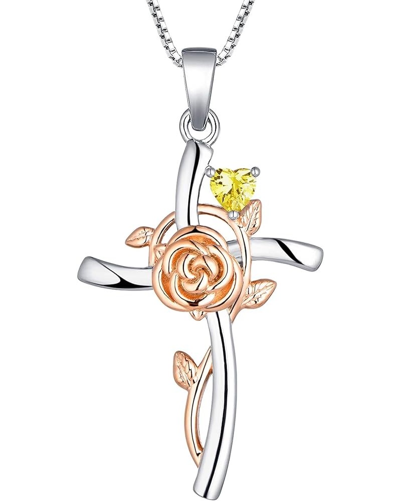 Cross Pendant Necklace 925 Sterling Silver Rose Flower Necklace Gemstones Flower Jewelry for Women Rose: 11-topaz-Nov $26.24 ...