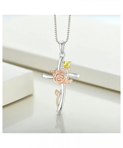 Cross Pendant Necklace 925 Sterling Silver Rose Flower Necklace Gemstones Flower Jewelry for Women Rose: 11-topaz-Nov $26.24 ...