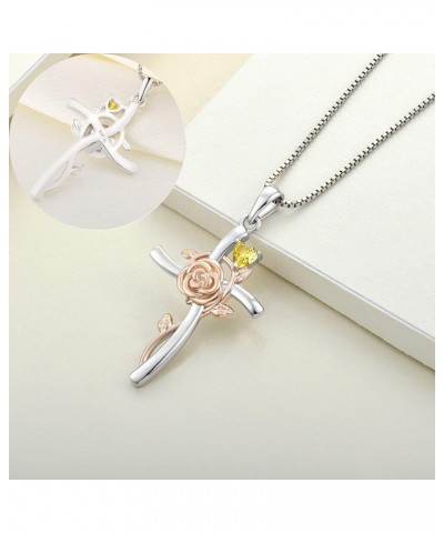 Cross Pendant Necklace 925 Sterling Silver Rose Flower Necklace Gemstones Flower Jewelry for Women Rose: 11-topaz-Nov $26.24 ...