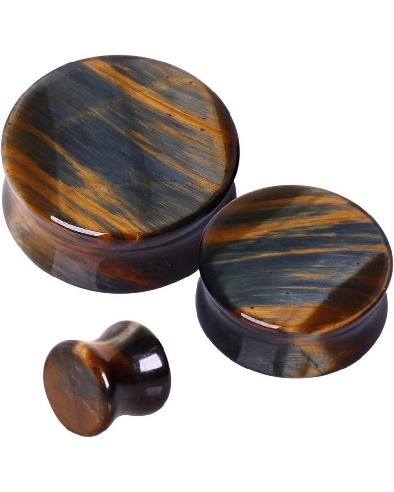 Pair of Natural Blue Tiger Eye Stone Saddle Plug //Choose Size// 4 GA (5mm) $8.63 Body Jewelry