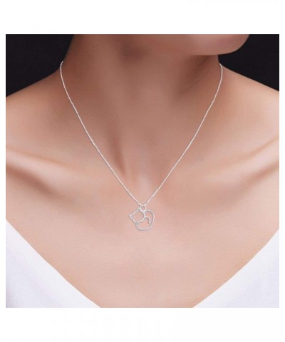 Heart Style Cat Pendant Necklace in 14k Gold Over Sterling Silver white-gold-plated-silver $20.79 Necklaces