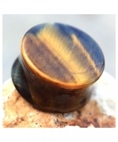 Pair of Natural Blue Tiger Eye Stone Saddle Plug //Choose Size// 4 GA (5mm) $8.63 Body Jewelry