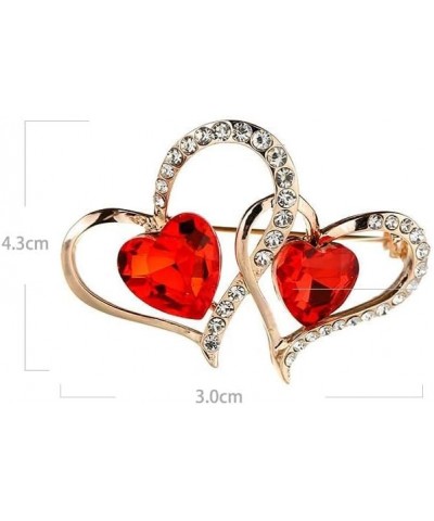 Elegant Ruby Red Rhinestone Love Heart Brooch Pin Shining Crystal Double Heart Lapel Pin Valentine's Day Mothers Gift A:Grey ...