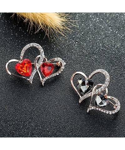 Elegant Ruby Red Rhinestone Love Heart Brooch Pin Shining Crystal Double Heart Lapel Pin Valentine's Day Mothers Gift A:Grey ...