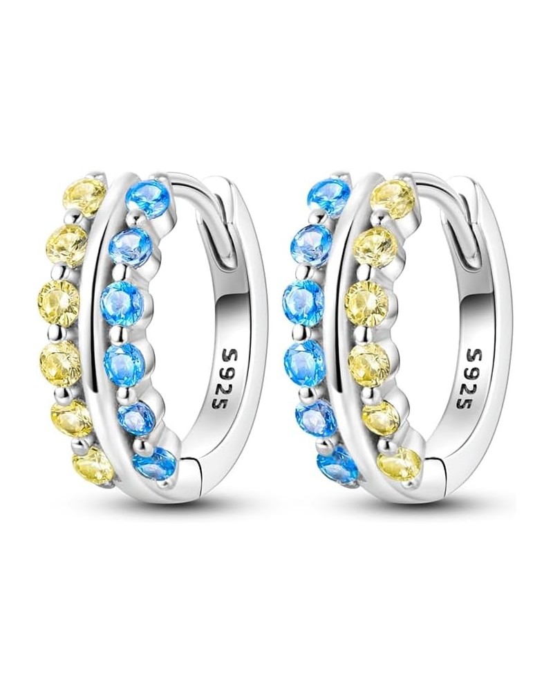 925 Sterling Silver Earrings Set for Women Trendy U Shaped Hoop Earrings Heart Hoop Earrings Colorful Cubic Zirconia Hypoalle...