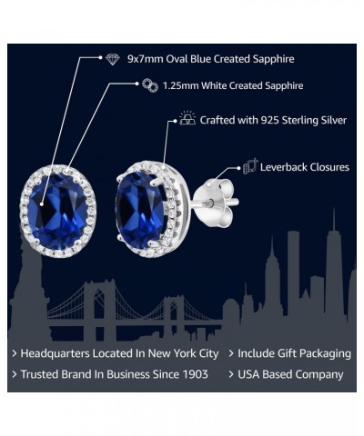 925 Sterling Silver Blue Created Sapphire Halo Earrings For Women (5.08 Cttw, Oval 9X7MM) $28.59 Earrings