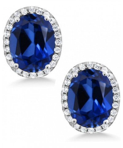 925 Sterling Silver Blue Created Sapphire Halo Earrings For Women (5.08 Cttw, Oval 9X7MM) $28.59 Earrings