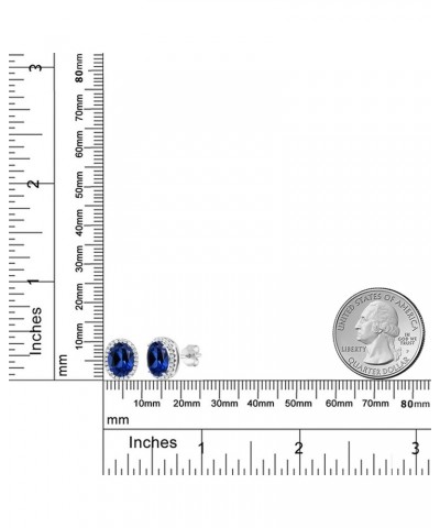 925 Sterling Silver Blue Created Sapphire Halo Earrings For Women (5.08 Cttw, Oval 9X7MM) $28.59 Earrings