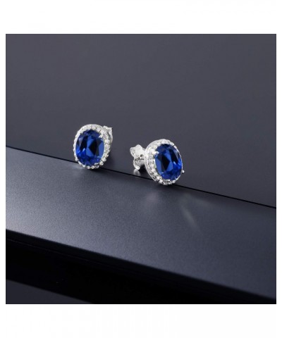 925 Sterling Silver Blue Created Sapphire Halo Earrings For Women (5.08 Cttw, Oval 9X7MM) $28.59 Earrings