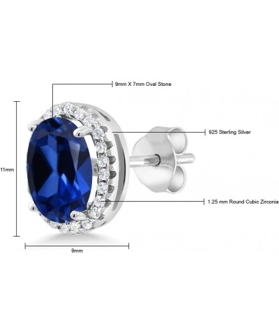 925 Sterling Silver Blue Created Sapphire Halo Earrings For Women (5.08 Cttw, Oval 9X7MM) $28.59 Earrings