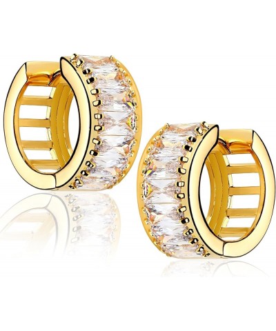 18K Gold Plated Huggie Earrings with Shining Cubic Zriconia Geometry Beads Star Hoop Earrings for Women Hoop Wide CZ $8.97 Ea...