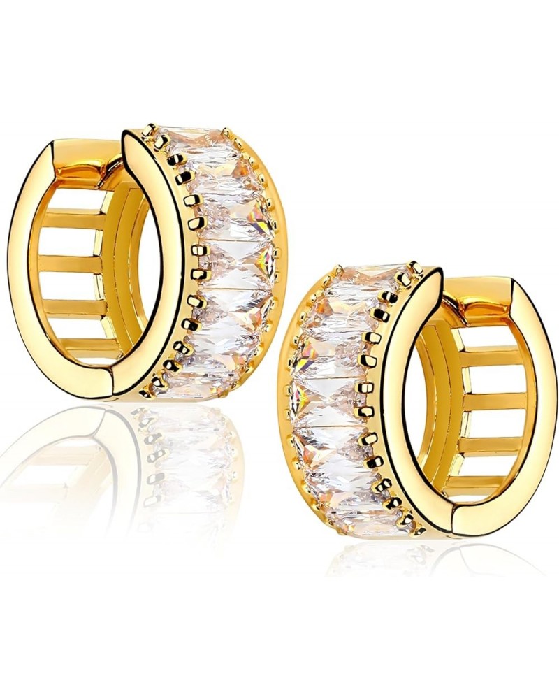 18K Gold Plated Huggie Earrings with Shining Cubic Zriconia Geometry Beads Star Hoop Earrings for Women Hoop Wide CZ $8.97 Ea...