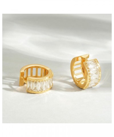 18K Gold Plated Huggie Earrings with Shining Cubic Zriconia Geometry Beads Star Hoop Earrings for Women Hoop Wide CZ $8.97 Ea...