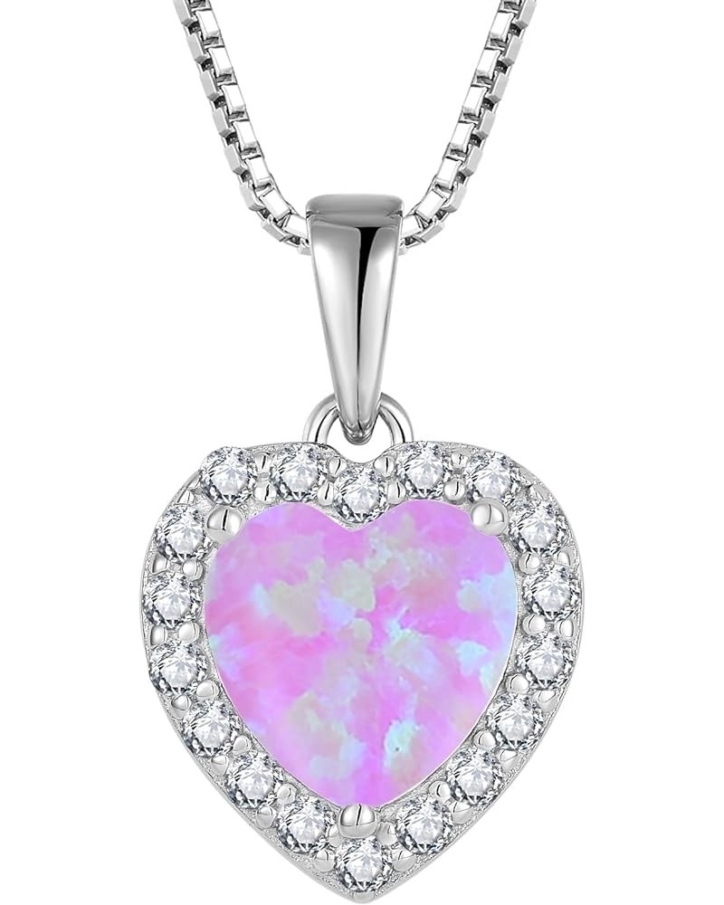 Created Fire Opal Necklace 925 Sterling Silver Pendant with Chain with 5A Cubic Zirconia Jewelry Gift for Women E pink opal $...