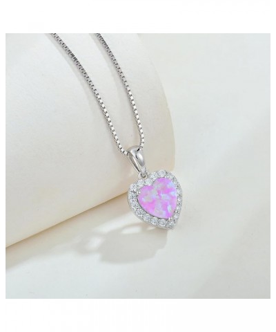 Created Fire Opal Necklace 925 Sterling Silver Pendant with Chain with 5A Cubic Zirconia Jewelry Gift for Women E pink opal $...