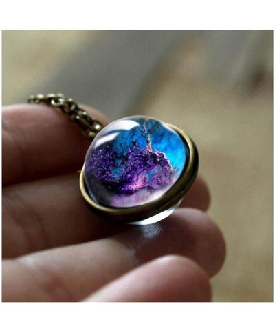 Galaxy Pendant Necklaces Nebula Double Sided Outer Space Glass Planet Necklace for Girl Women Men Earth Globe Universe Jewelr...