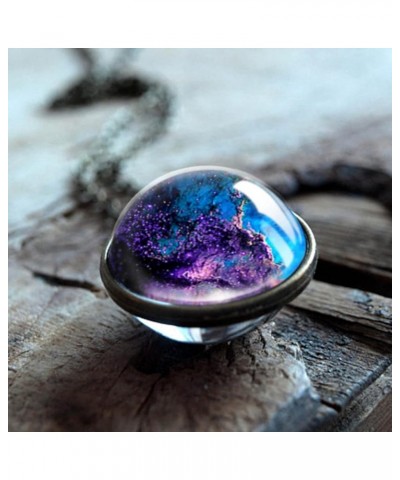 Galaxy Pendant Necklaces Nebula Double Sided Outer Space Glass Planet Necklace for Girl Women Men Earth Globe Universe Jewelr...