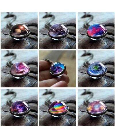 Galaxy Pendant Necklaces Nebula Double Sided Outer Space Glass Planet Necklace for Girl Women Men Earth Globe Universe Jewelr...