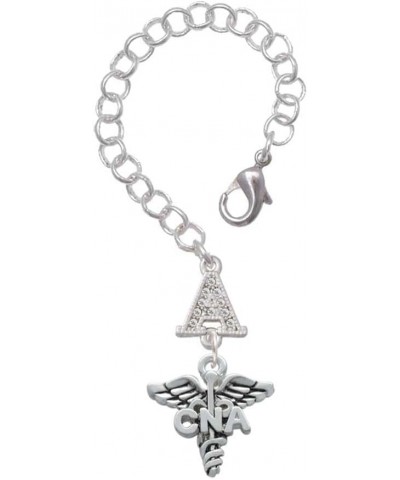 Silvertone Nurse Caduceus - Silvertone Crystal Initial Charm Accessory for Tumblers and Thermal Cups CNA $17.09 Bracelets