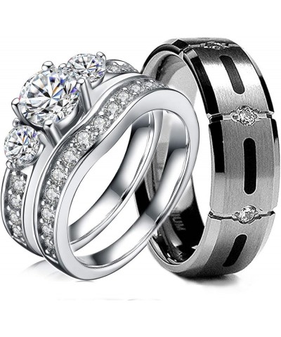 3 Pcs His & Hers, Sterling Silver & Titanium Wedding Rings Set. Size His 12, Hers 07 $27.30 Sets