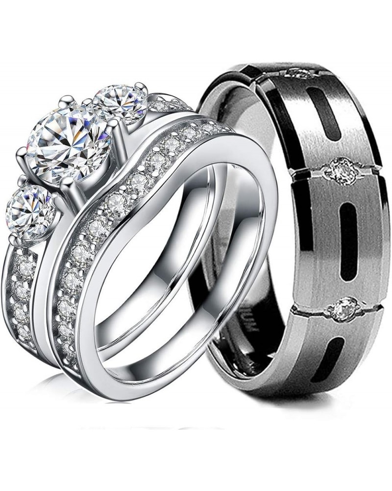 3 Pcs His & Hers, Sterling Silver & Titanium Wedding Rings Set. Size His 12, Hers 07 $27.30 Sets