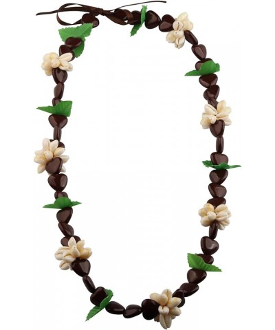 Hawaiian Kukui Nut Necklace with Chunky Heart-Shaped Beads Ribbon Tie Closure 30Shell-heartbrown $11.34 Necklaces