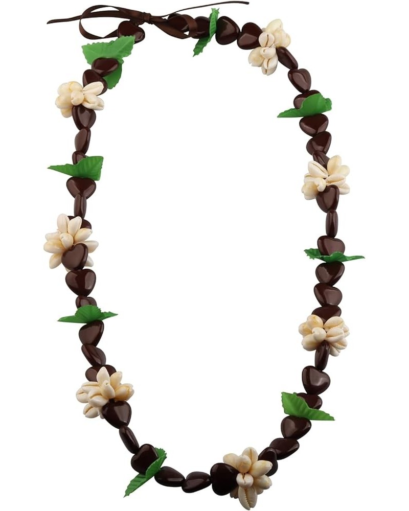 Hawaiian Kukui Nut Necklace with Chunky Heart-Shaped Beads Ribbon Tie Closure 30Shell-heartbrown $11.34 Necklaces