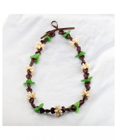 Hawaiian Kukui Nut Necklace with Chunky Heart-Shaped Beads Ribbon Tie Closure 30Shell-heartbrown $11.34 Necklaces