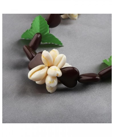 Hawaiian Kukui Nut Necklace with Chunky Heart-Shaped Beads Ribbon Tie Closure 30Shell-heartbrown $11.34 Necklaces