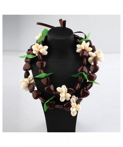 Hawaiian Kukui Nut Necklace with Chunky Heart-Shaped Beads Ribbon Tie Closure 30Shell-heartbrown $11.34 Necklaces