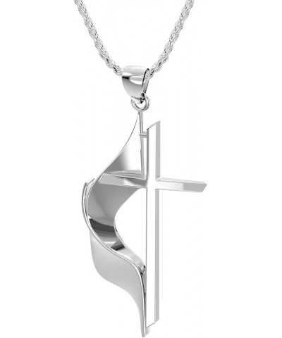 Ladies 925 Sterling Silver Polished 30mm Methodist Cross Pendant Necklace, 18in to 24in 18in, 1.4mm Rope Chain $34.56 Necklaces