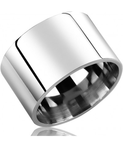 Mens Womens 14mm Wide Silver Stainless Steel Ring Cool Wedding Engagement Band High Polished Comfort Fit $7.50 Rings