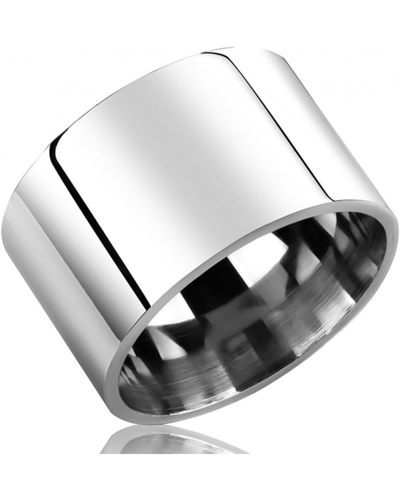 Mens Womens 14mm Wide Silver Stainless Steel Ring Cool Wedding Engagement Band High Polished Comfort Fit $7.50 Rings