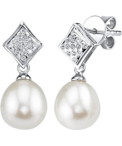 8-9mm Genuine White Freshwater Cultured Pearl & Cubic Zirconia Kaylee Earrings for Women $31.86 Earrings