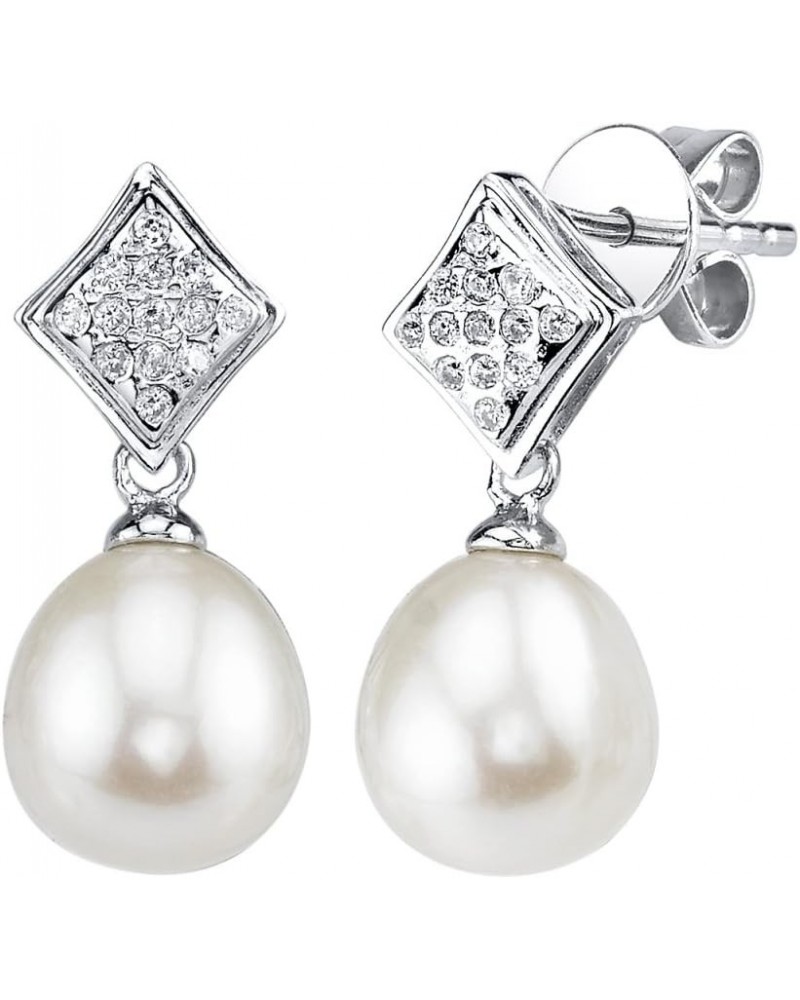 8-9mm Genuine White Freshwater Cultured Pearl & Cubic Zirconia Kaylee Earrings for Women $31.86 Earrings