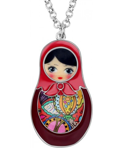 Alloy Doll Necklace Matryoshka Russian Doll Pendant Chain Enamel Jewelry Gifts for Women Girls Red $9.59 Necklaces