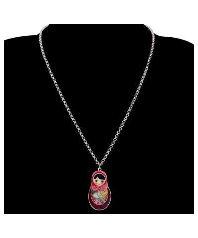 Alloy Doll Necklace Matryoshka Russian Doll Pendant Chain Enamel Jewelry Gifts for Women Girls Red $9.59 Necklaces