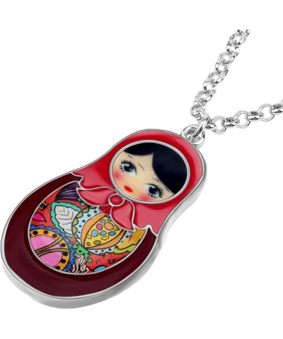 Alloy Doll Necklace Matryoshka Russian Doll Pendant Chain Enamel Jewelry Gifts for Women Girls Red $9.59 Necklaces