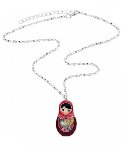 Alloy Doll Necklace Matryoshka Russian Doll Pendant Chain Enamel Jewelry Gifts for Women Girls Red $9.59 Necklaces