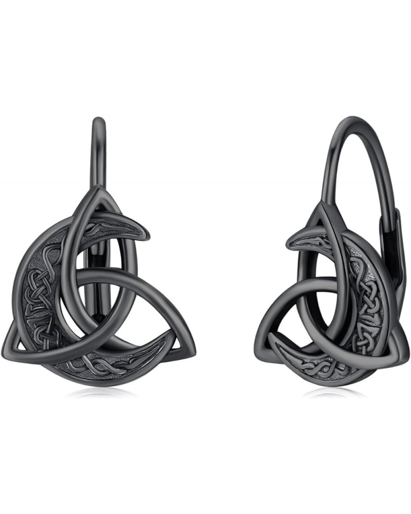 Celtic Moon Stud Earrings 925 Sterling Silver Crescent Earrings Celtic Knot Triangle Vintage Stud Earrings Good Luck irish gi...