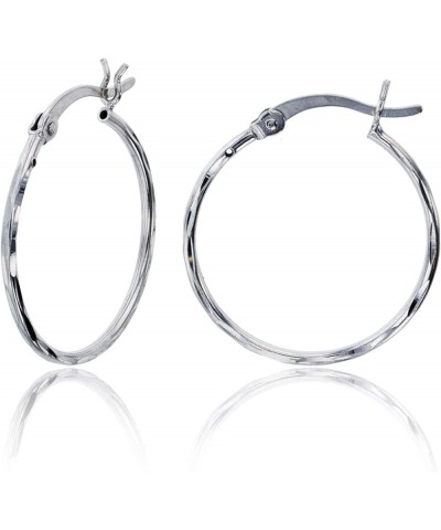 Sterling Silver Diamond Cut Polished Basic Hoop Earrings for Women | Round Hoop Earrings | Secure Snap Bar Closure | Shiny Cl...