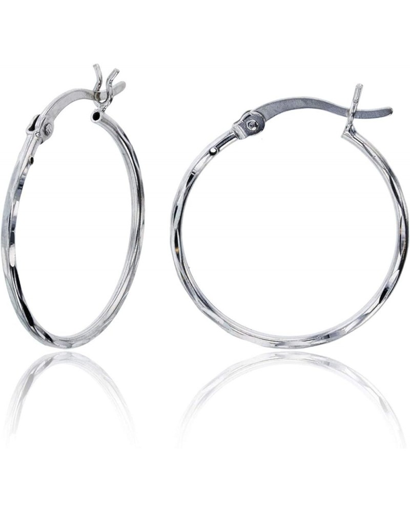 Sterling Silver Diamond Cut Polished Basic Hoop Earrings for Women | Round Hoop Earrings | Secure Snap Bar Closure | Shiny Cl...