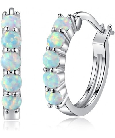 Sterling Silver Opal Hoop Earrings for Women 14K White Gold Plated Hypoallergenic Huggie Earrings with Opal Gemstone Earrings...