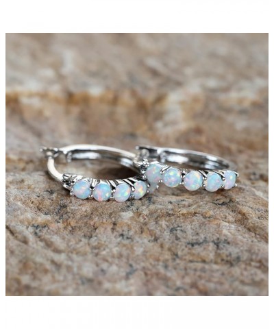 Sterling Silver Opal Hoop Earrings for Women 14K White Gold Plated Hypoallergenic Huggie Earrings with Opal Gemstone Earrings...